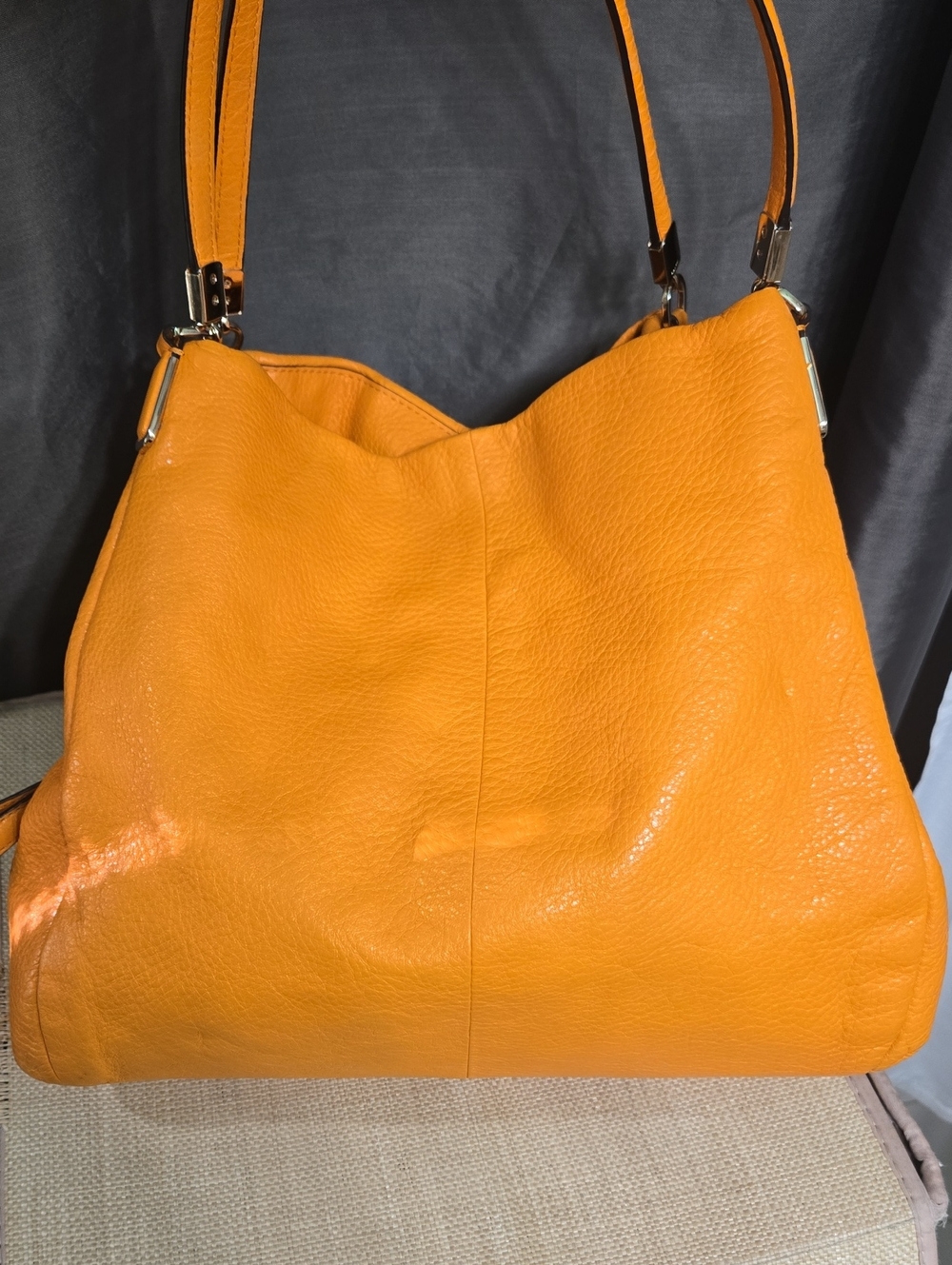 Coach Edie Orange Pebbled Leather Shoulder Bag - Picture 2 of 13